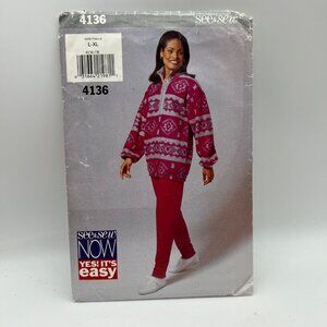Butterick See & Sew Pattern 4136 Pullover 1/4 Zip Jacket & Pants 1995 Vintage Un